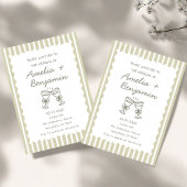 Whimsical Stripe Green champagne Whimsical  Einladung