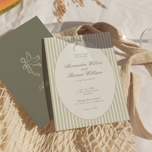 Whimsical Stripe Green Wedding Einladung
