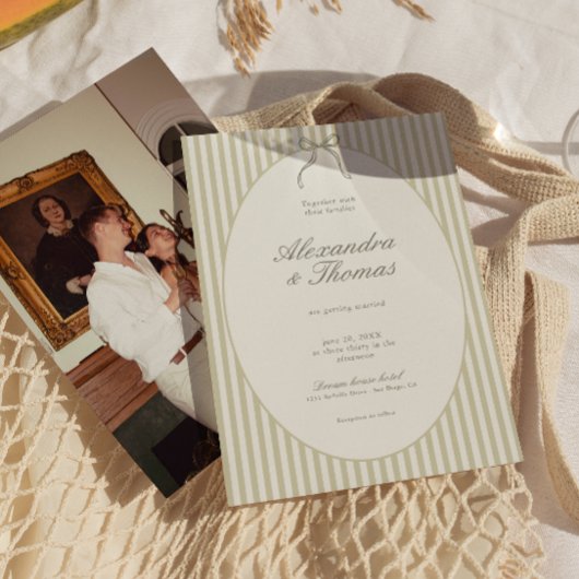 Whimsical Stripe Green Wedding Einladung