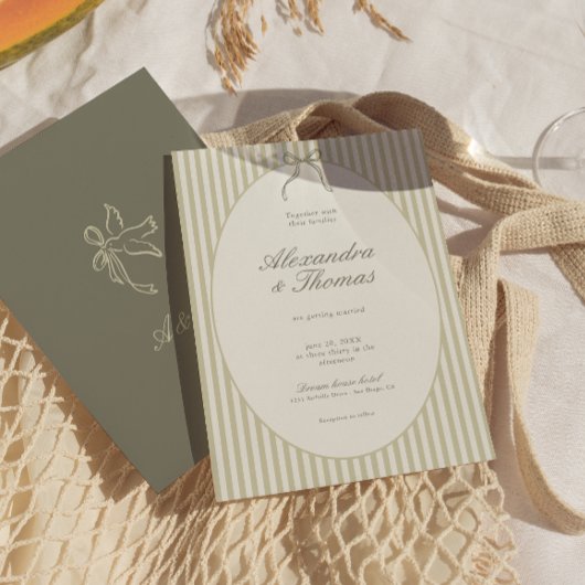 Whimsical Stripe Green Wedding Invitation Einladung