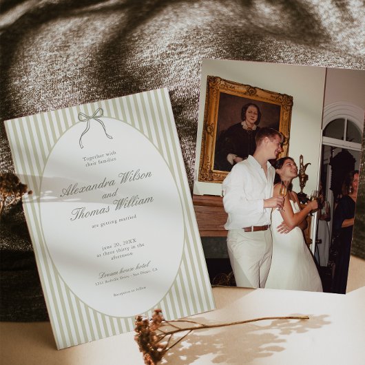 Whimsical Stripe Green Wedding Invitation Einladung