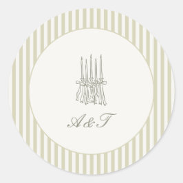 Whimsical Stripe Green Wedding Runder Aufkleber