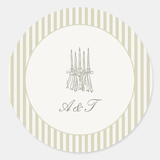 Whimsical Stripe Green Wedding Runder Aufkleber (Vorderseite)