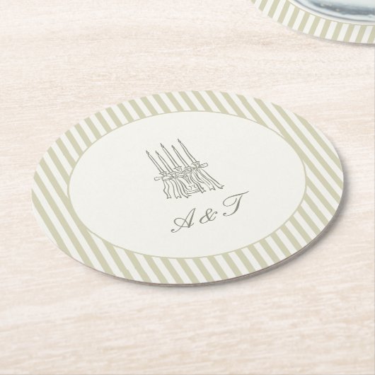 Whimsical Stripe Green Wedding Runder Pappuntersetzer (Angewinkelt)