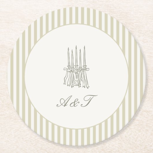 Whimsical Stripe Green Wedding Runder Pappuntersetzer (Vorderseite)