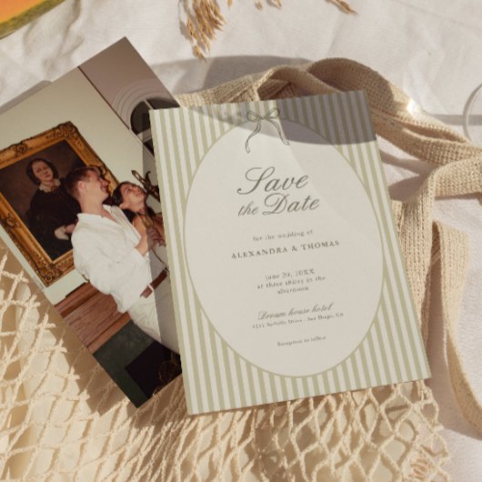 Whimsical Stripe Grün Hochzeit Speichern Sie das D Einladung