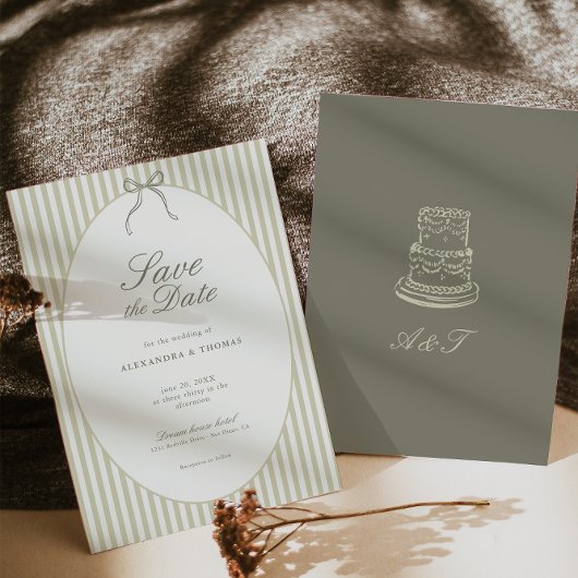 Whimsical Stripe grüne Hochzeit speichern Sie das Einladung