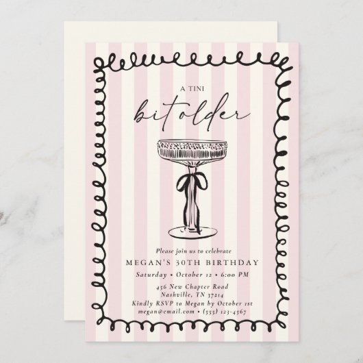 Whimsical Striped A Tini Bit Older Birthday  Einladung (Vorne/Hinten)