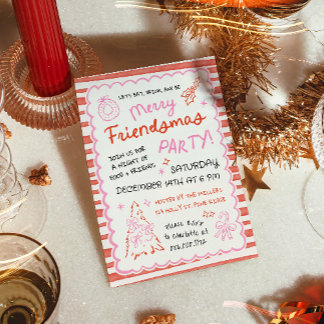 Whimsical Striped Friendsmas Christmas Party Einladung