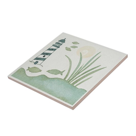 Whimsical Striped Lighthouse and Fish ID1206 Fliese (Seite)