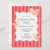 Whimsical Stripes and Hearts Valentines Day Party Einladung (Vorderseite)