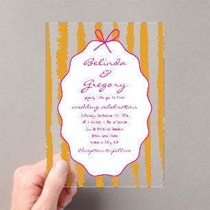 Whimsical Stripes Handgeschriebene Bemalte Hochzei Acryleinladungen