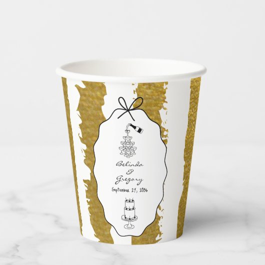 Whimsical Stripes Handgeschriebene Bemalte Hochzei Pappbecher (Vorderseite)