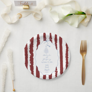 Whimsical Stripes Handgeschriebene Bemalte Hochzei Pappteller