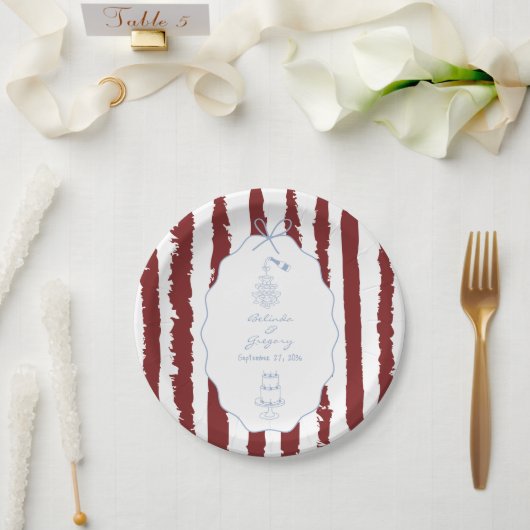 Whimsical Stripes Handgeschriebene Bemalte Hochzei Pappteller (Hochzeit)