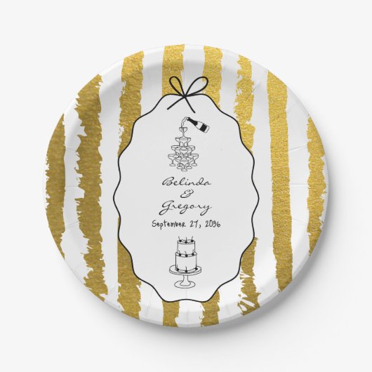 Whimsical Stripes Handgeschriebene Bemalte Hochzei Pappteller (Vorderseite)
