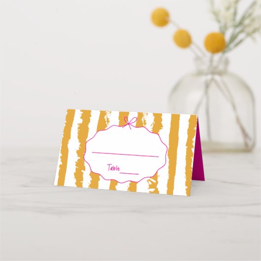 Whimsical Stripes Handgeschriebene Bemalte Hochzei Platzkarte (Vorderseite)