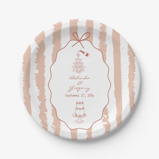 Whimsical Stripes Handgeschriebene Hochzeit Pappteller (Vorderseite)