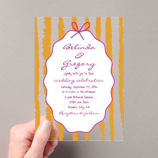Whimsical Stripes Handwritten Painted Wedding Acryleinladungen (Insitu (Handheld))