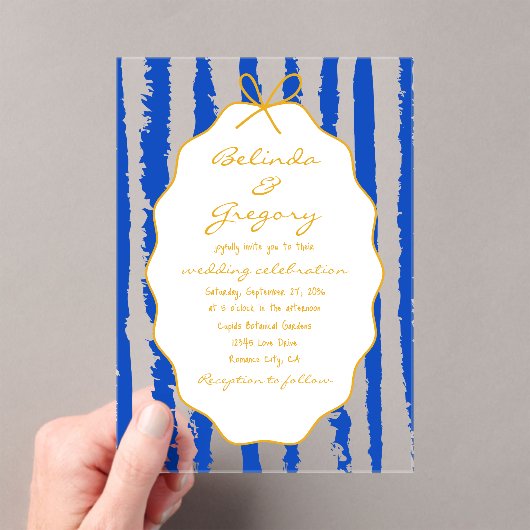 Whimsical Stripes Handwritten Painted Wedding Acryleinladungen (Insitu (Handheld))