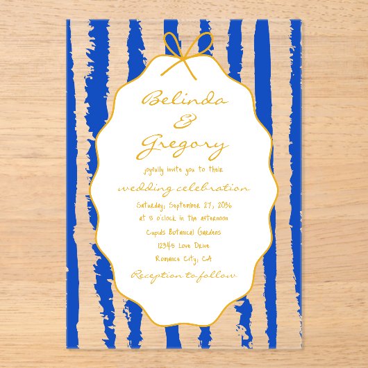 Whimsical Stripes Handwritten Painted Wedding Acryleinladungen (Vorderseite)