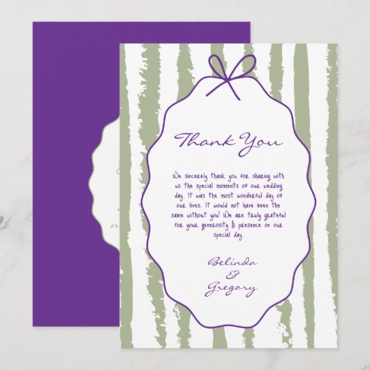 Whimsical Stripes Handwritten Painted Wedding Dankeskarte (Vorne/Hinten)