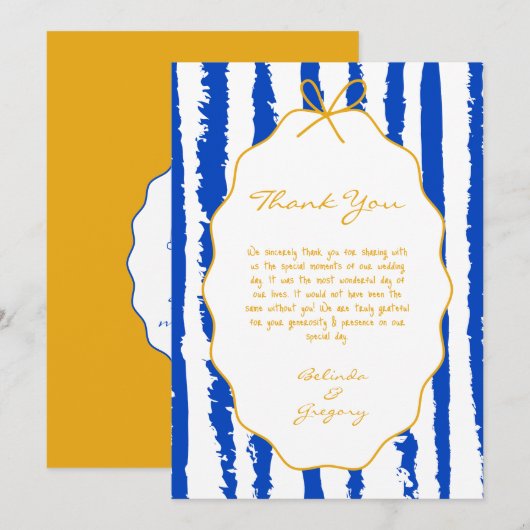 Whimsical Stripes Handwritten Painted Wedding  Dankeskarte (Vorne/Hinten)