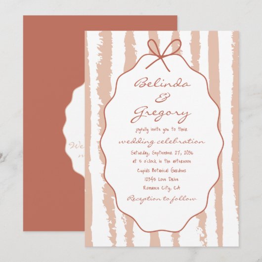 Whimsical Stripes Handwritten Painted Wedding  Einladung (Vorne/Hinten)
