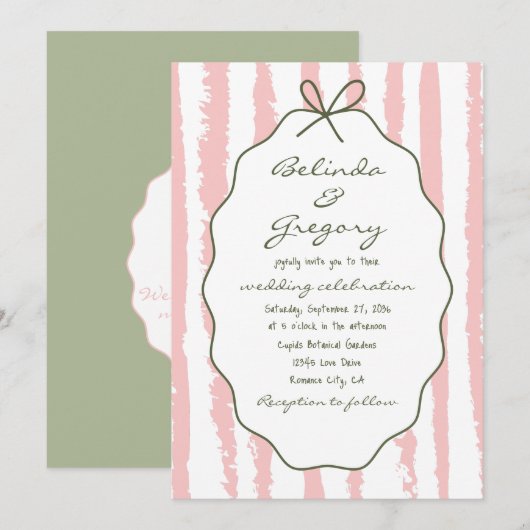 Whimsical Stripes Handwritten Painted Wedding Einladung (Vorne/Hinten)