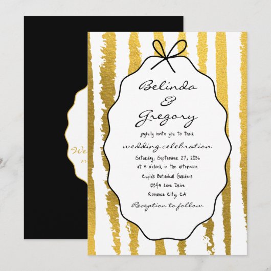 Whimsical Stripes Handwritten Painted Wedding  Einladung (Vorne/Hinten)
