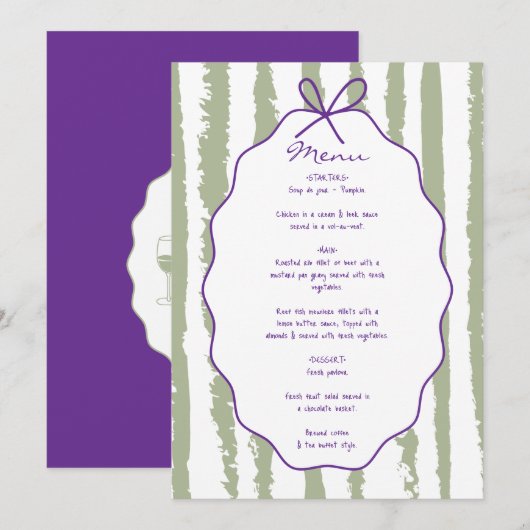 Whimsical Stripes Handwritten Painted Wedding  Menükarte (Vorne/Hinten)