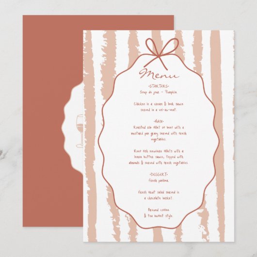 Whimsical Stripes Handwritten Painted Wedding  Menükarte (Vorne/Hinten)