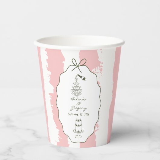 Whimsical Stripes Handwritten Painted Wedding  Pappbecher (Vorderseite)