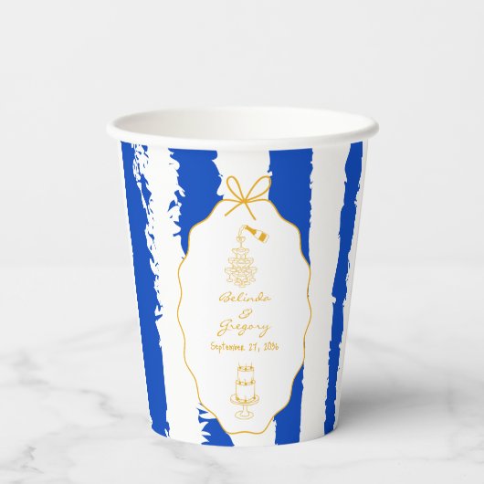 Whimsical Stripes Handwritten Painted Wedding  Pappbecher (Rückseite)