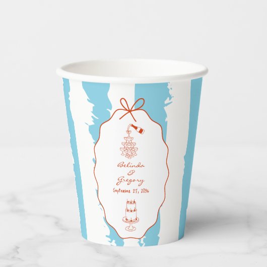 Whimsical Stripes Handwritten Painted Wedding  Pappbecher (Vorderseite)
