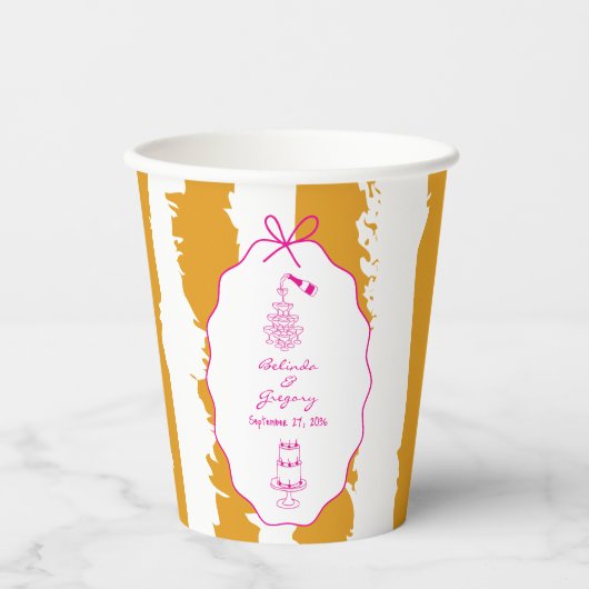 Whimsical Stripes Handwritten Painted Wedding  Pappbecher (Vorderseite)