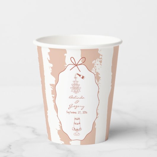 Whimsical Stripes Handwritten Painted Wedding  Pappbecher (Vorderseite)