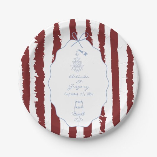 Whimsical Stripes Handwritten Painted Wedding  Pappteller (Vorderseite)