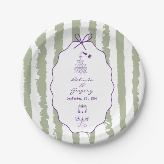 Whimsical Stripes Handwritten Painted Wedding  Pappteller (Vorderseite)