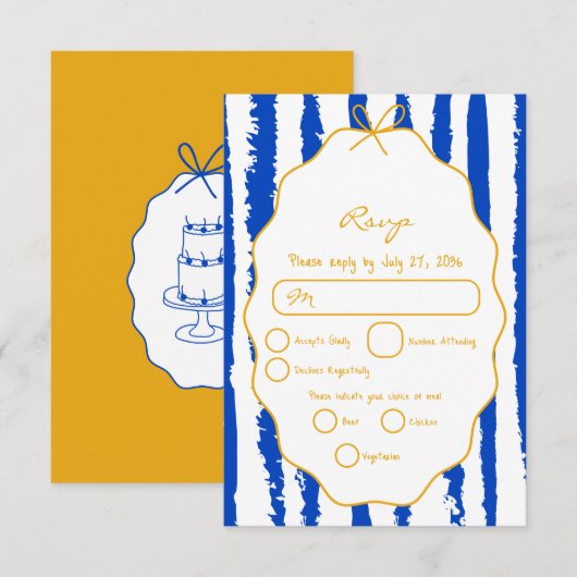 Whimsical Stripes Handwritten Painted Wedding  RSVP Karte (Vorne/Hinten)