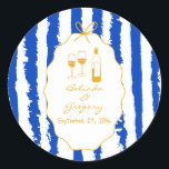 Whimsical Stripes Handwritten Painted Wedding  Runder Aufkleber<br><div class="desc">A whimsical hand drawn illustration wedding design suite in blue and yellow. This contemporary modern wedding design is ideal for all seasons especially Spring and Summer. A contemporary, fun and whimsical wedding hand drawn and hand written look design perfect for destination weddings. A retro blue and yellow hand illustrated and...</div>