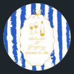 Whimsical Stripes Handwritten Painted Wedding  Runder Aufkleber<br><div class="desc">A whimsical hand drawn illustration wedding design suite in blue and yellow. This contemporary modern wedding design is ideal for all seasons especially Spring and Summer. A contemporary, fun and whimsical wedding hand drawn and hand written look design perfect for destination weddings. A retro blue and yellow hand illustrated and...</div>