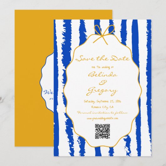 Whimsical Stripes Handwritten Painted Wedding  Save The Date (Vorne/Hinten)