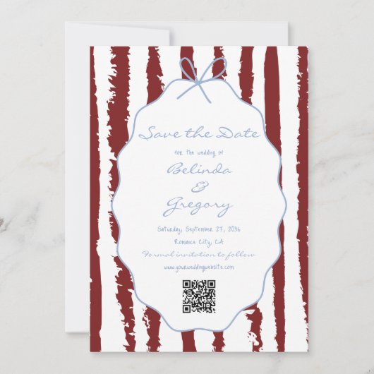 Whimsical Stripes Handwritten Painted Wedding  Save The Date (Vorderseite)