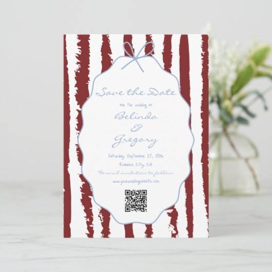 Whimsical Stripes Handwritten Painted Wedding  Save The Date (Stehend Vorderseite)