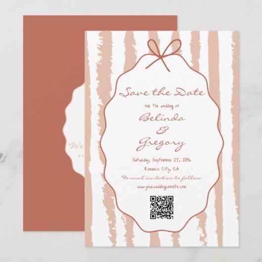 Whimsical Stripes Handwritten Painted Wedding  Save The Date (Vorne/Hinten)