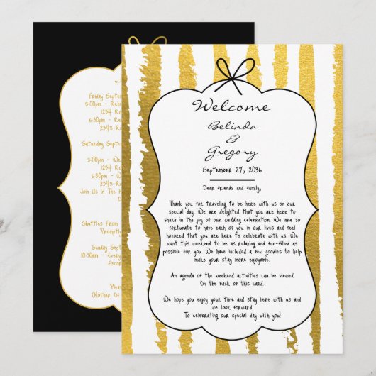 Whimsical Stripes Handwritten Wedding Itinerary Programm (Vorne/Hinten)