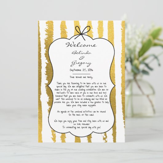 Whimsical Stripes Handwritten Wedding Itinerary Programm (Stehend Vorderseite)