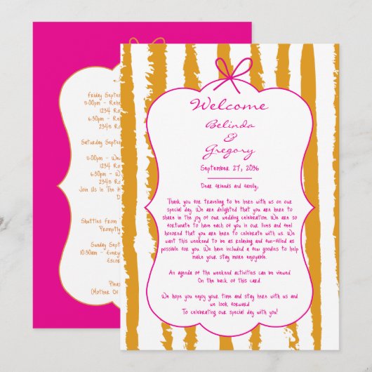 Whimsical Stripes Handwritten Wedding Itinerary Programm (Vorne/Hinten)