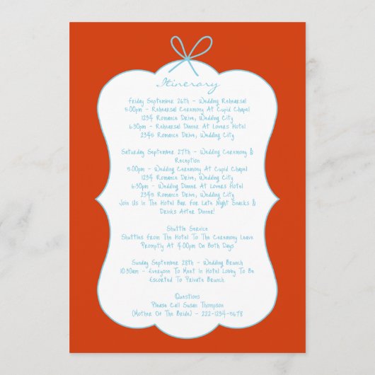 Whimsical Stripes Handwritten Wedding Itinerary Programm (Rückseite)